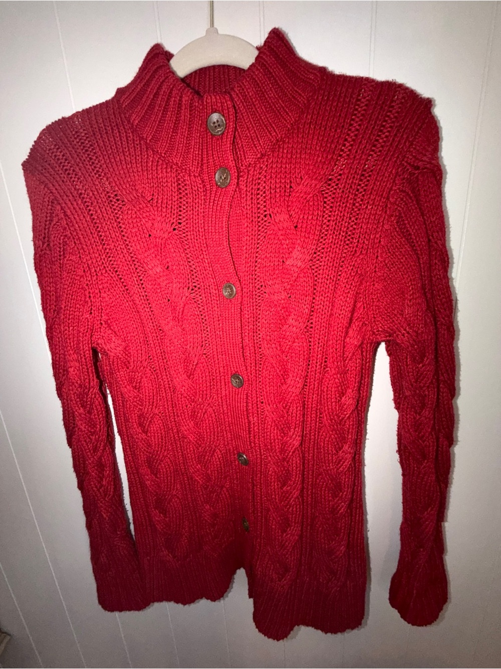 Cold water Creek Red Cable Knit Button-Up Cardigan